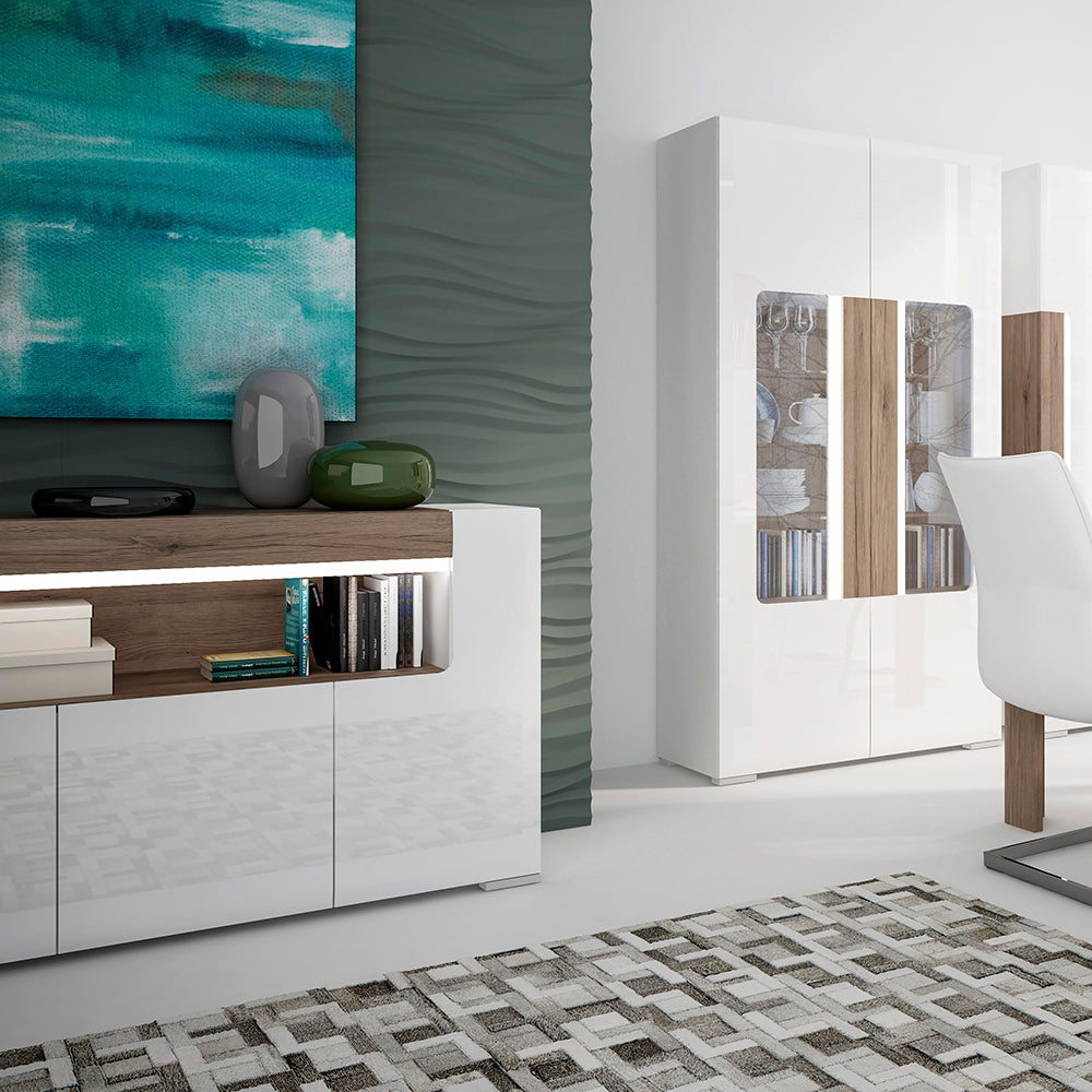 Toronto 3 Door Sideboard with Open Shelving and Plexi Lighting