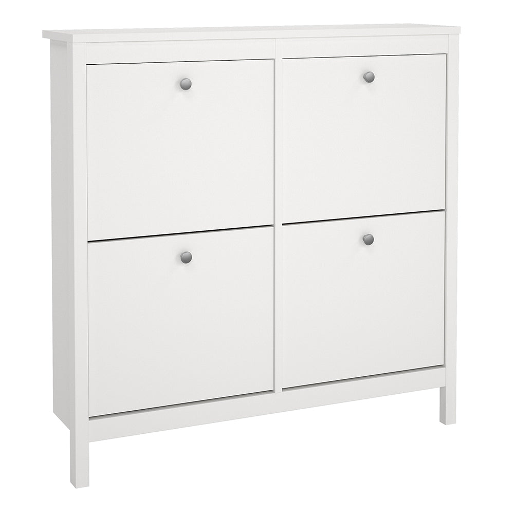Madrid Shoe Cabinet with 4 Flip-Down Doors in White