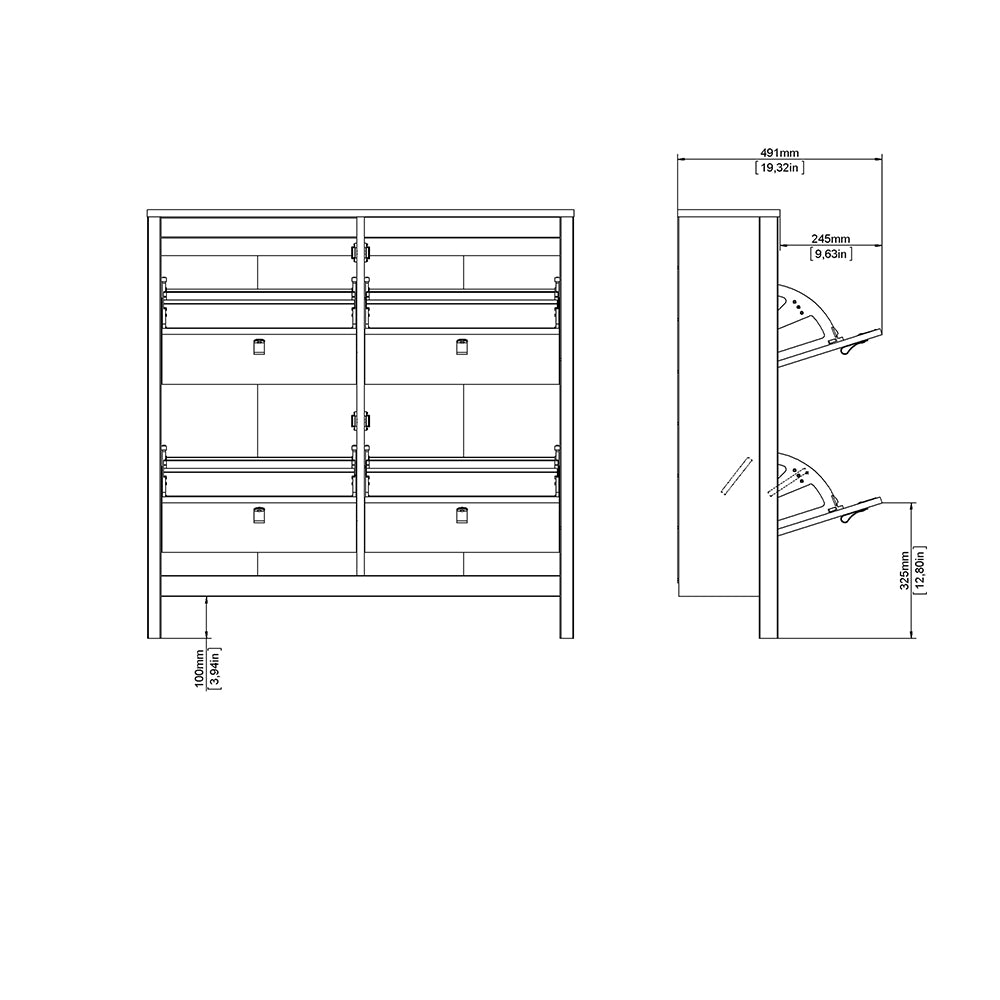 Madrid Shoe Cabinet with 4 Flip-Down Doors in White