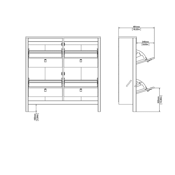 Madrid Shoe Cabinet with 4 Flip-Down Doors in White