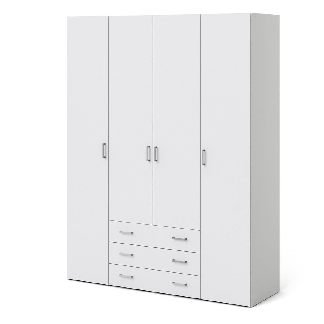 Space Wardrobe - 4 Doors 3 Drawers in White 2000