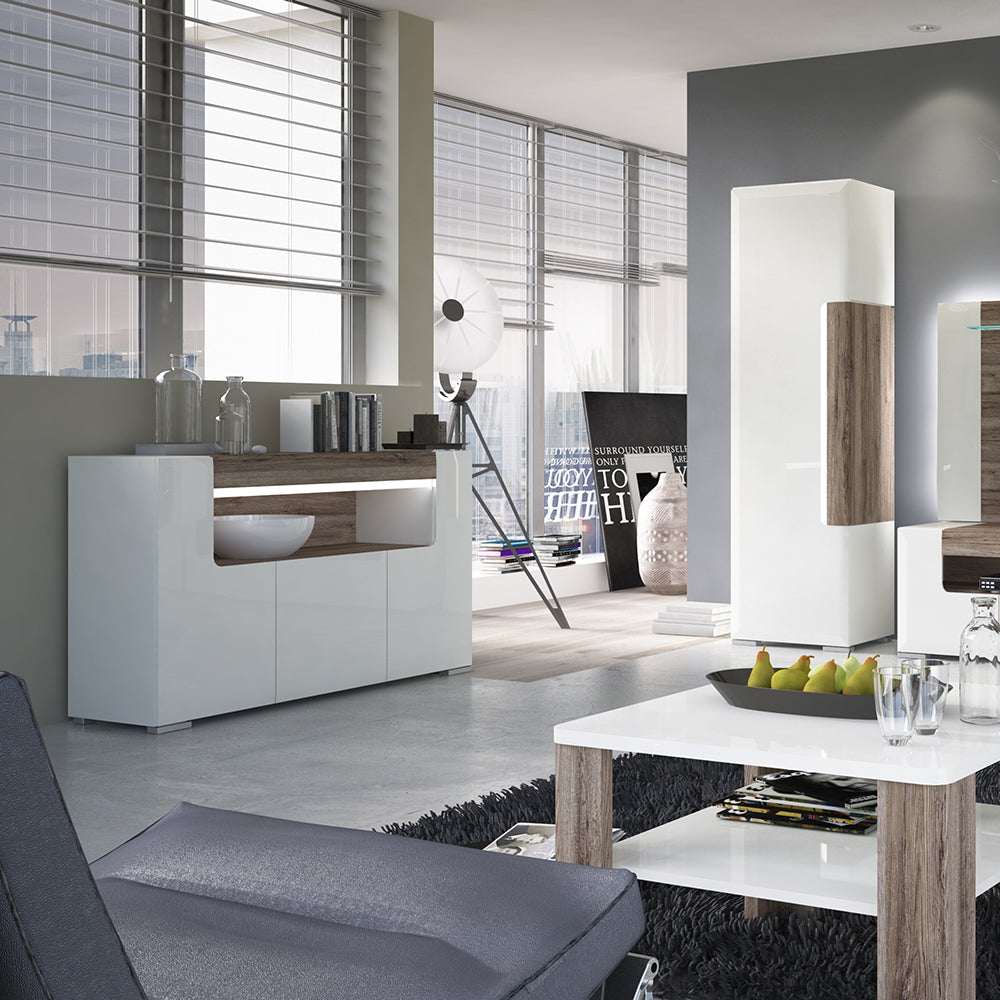 Toronto 3 Door Sideboard with Open Shelving and Plexi Lighting