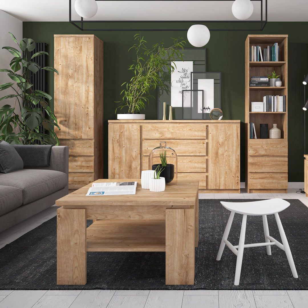Fribo Tall Glazed Display Cabinet with 3 Drawers in Oak