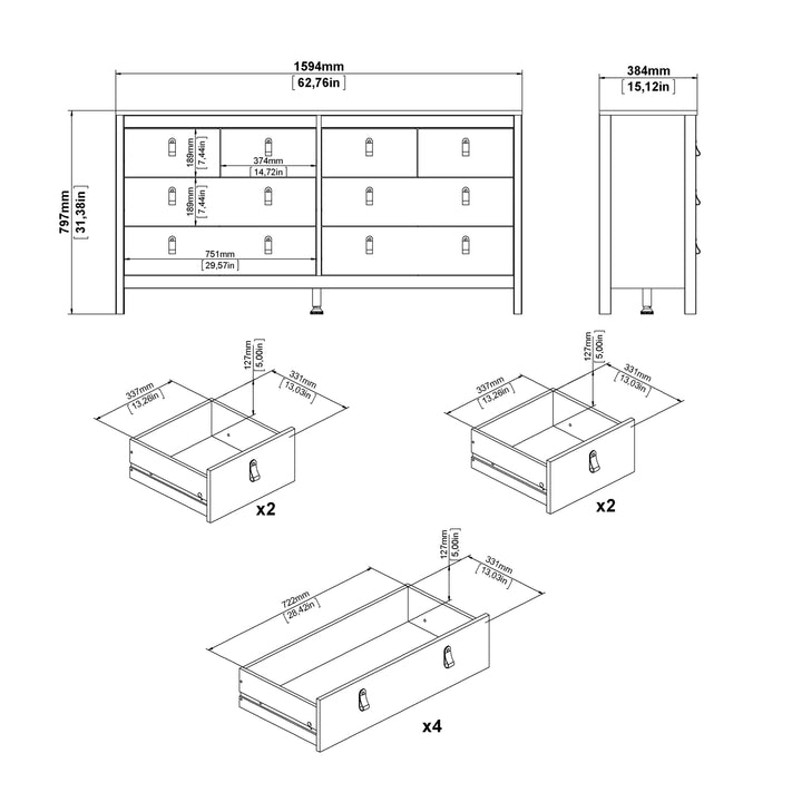 Barcelona Double Dresser 4+4 Drawers in White Finish