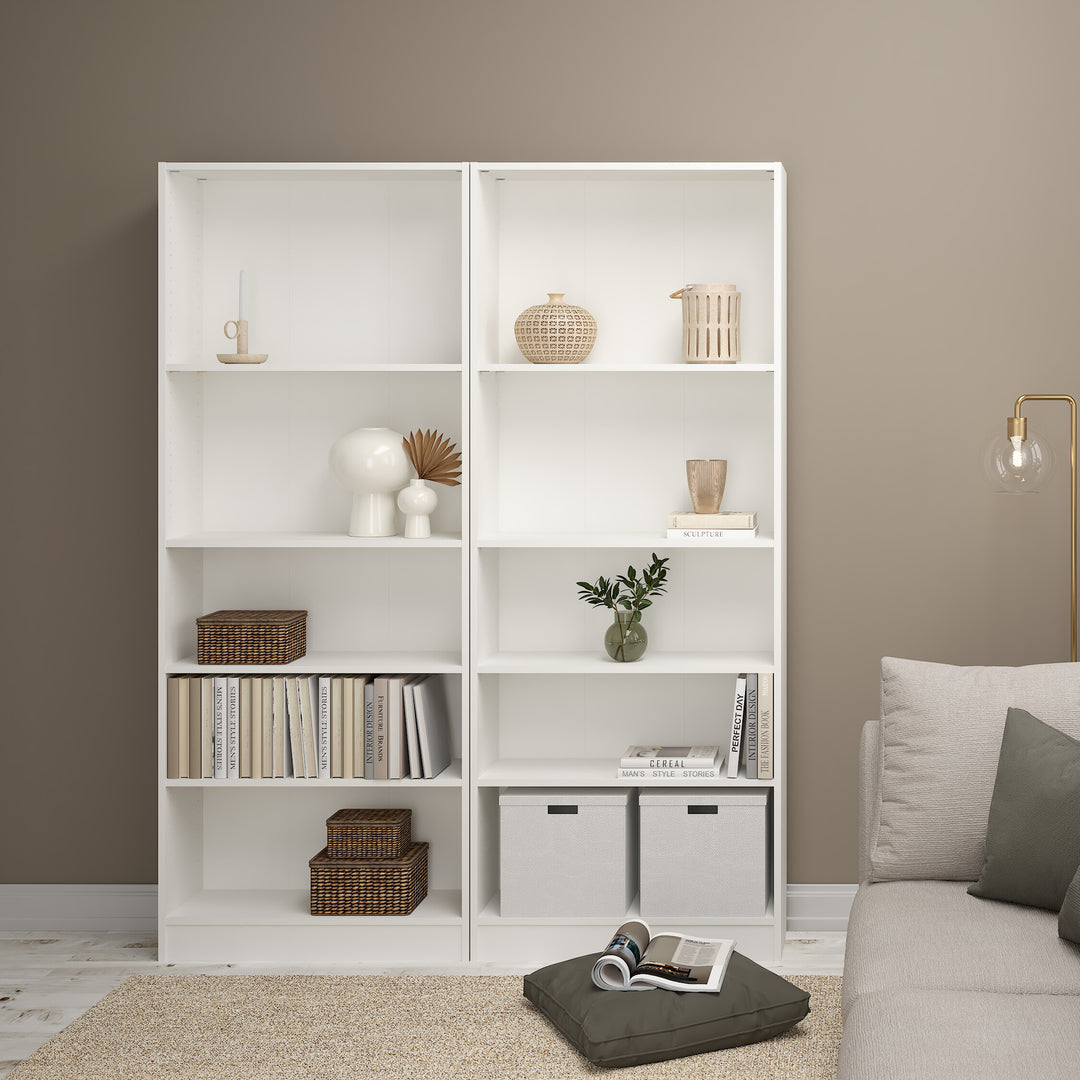 Basic Tall Wide Bookcase 4 Shelves in White