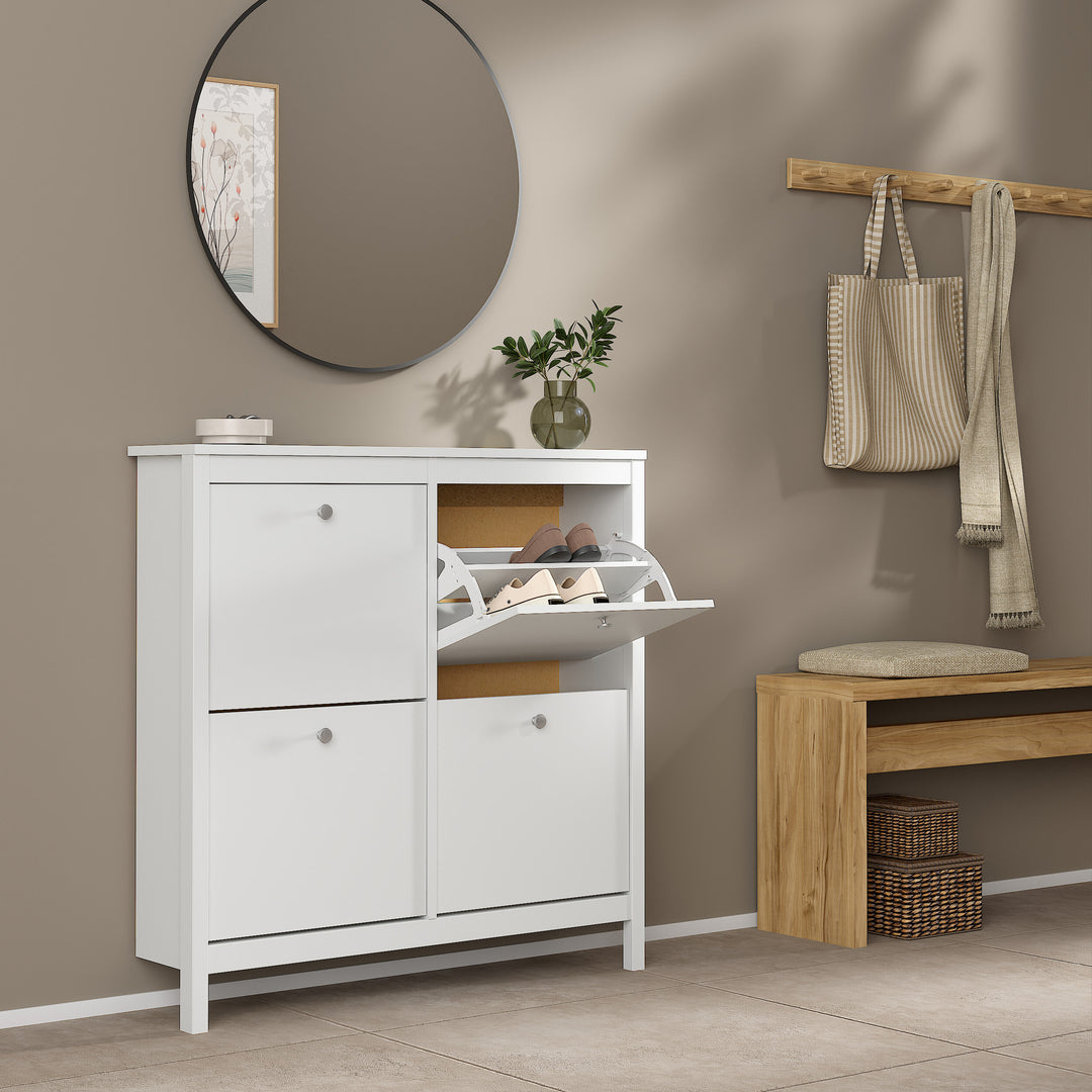 Madrid Shoe Cabinet with 4 Flip-Down Doors in White