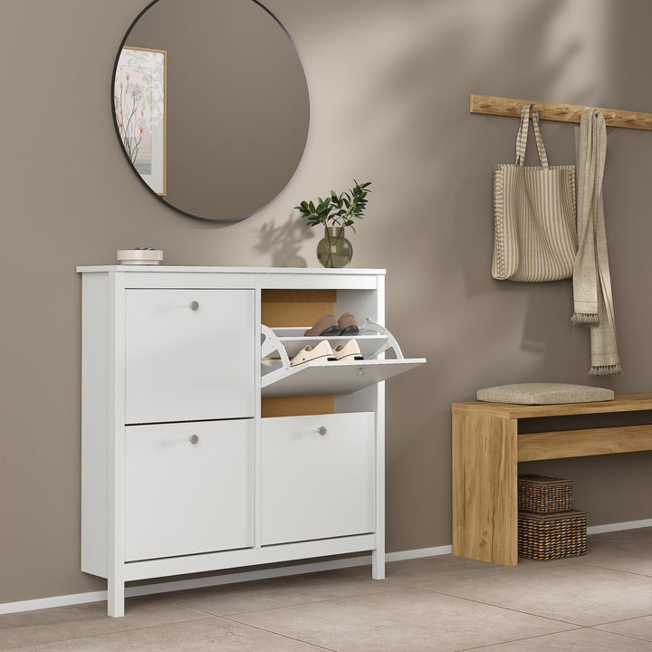 Madrid Shoe Cabinet with 4 Flip-Down Doors in White