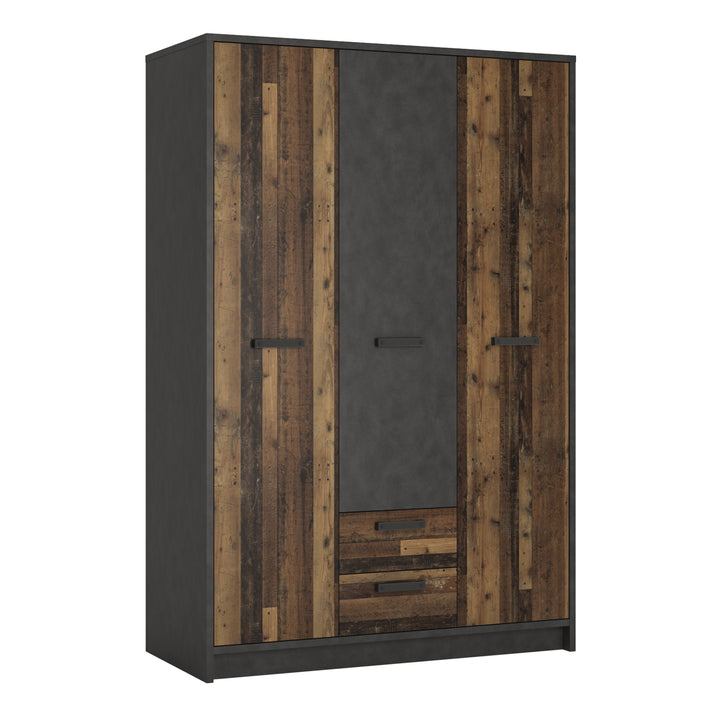 Brooklyn Wardrobe  Walnut & Dark Matera Grey, 3 Doors with 2 Drawers