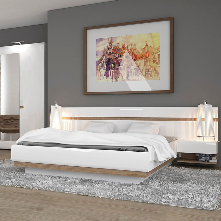 Chelsea Bedroom Kingsize Bed Frame with Lift-Up Storage in White & Oak Trim