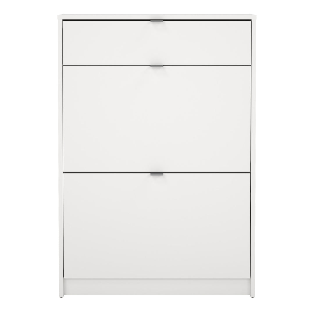 Shoe Cabinet with 2 Flip-Down Doors and 1 Drawer in White Finish