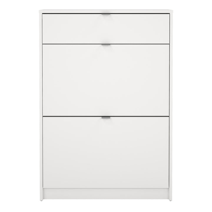 Shoe Cabinet with 2 Flip-Down Doors and 1 Drawer in White Finish