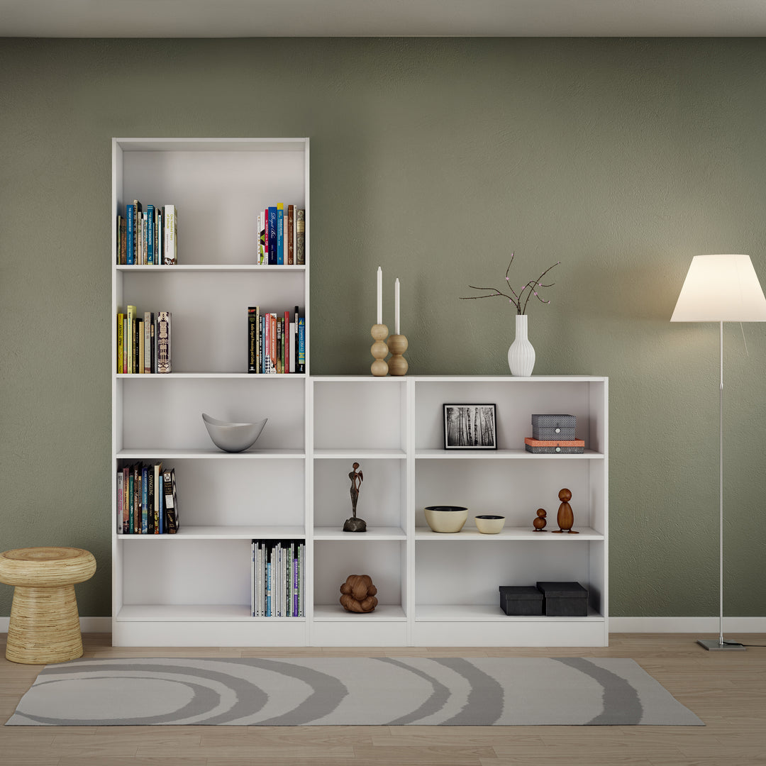 Basic Tall Wide Bookcase 4 Shelves in White