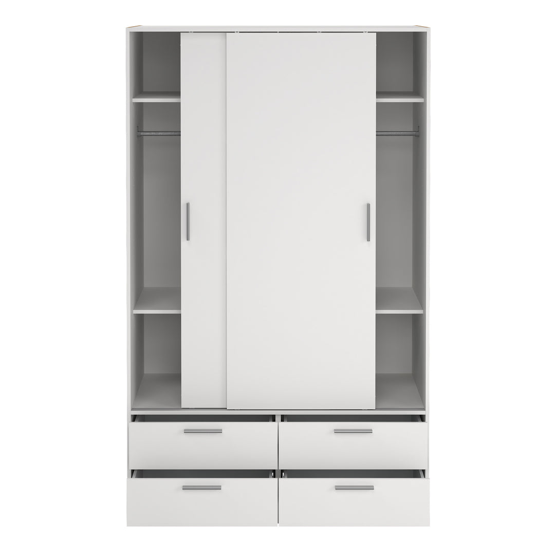 Line Wardrobe with 2 Sliding Doors and 4 Drawers in White