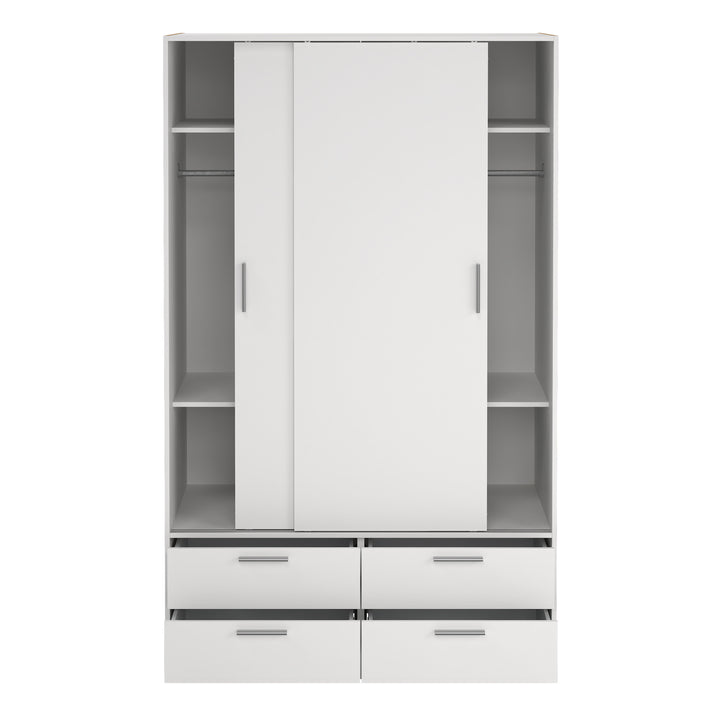Line Wardrobe with 2 Sliding Doors and 4 Drawers in White