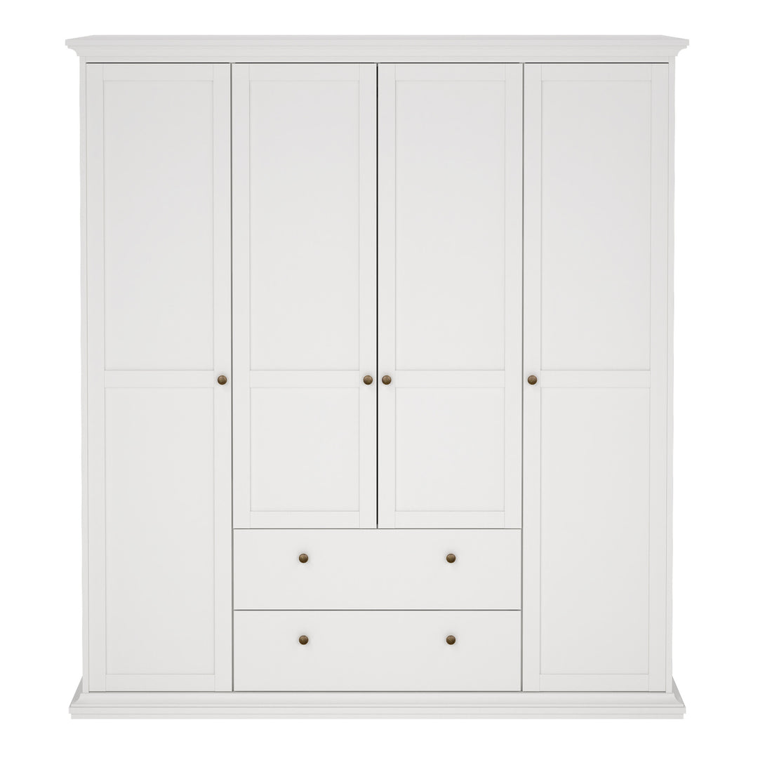 Paris Wardrobe with 4 Doors and 2 Drawers in White Finish