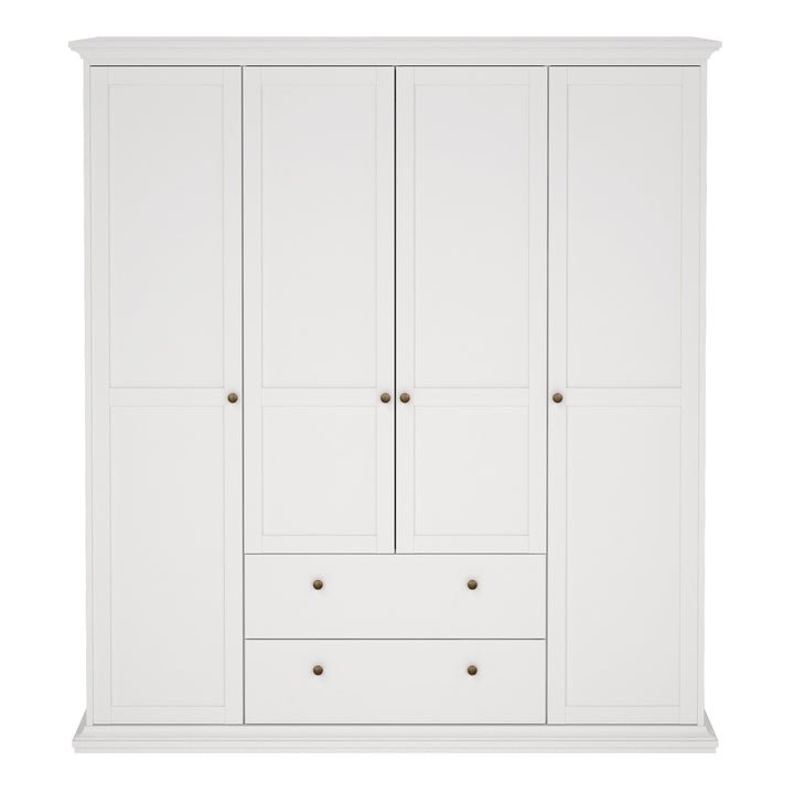 Paris Wardrobe with 4 Doors and 2 Drawers in White Finish