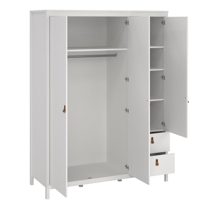 Barcelona Wardrobe  2 Door + 1 Mirrored Door with 2 Drawers in White Finish