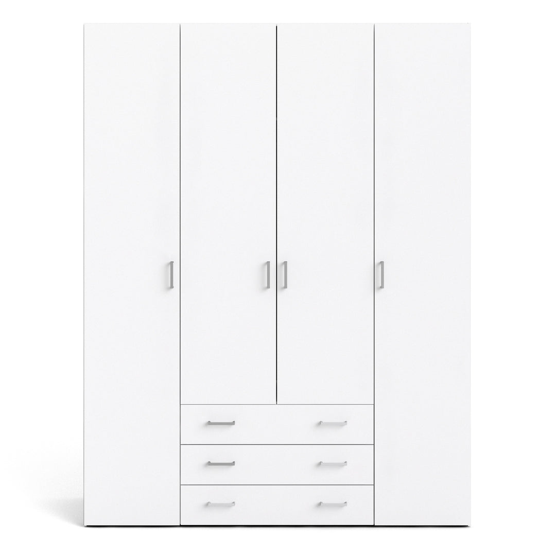 Space Wardrobe - 4 Doors 3 Drawers in White 2000