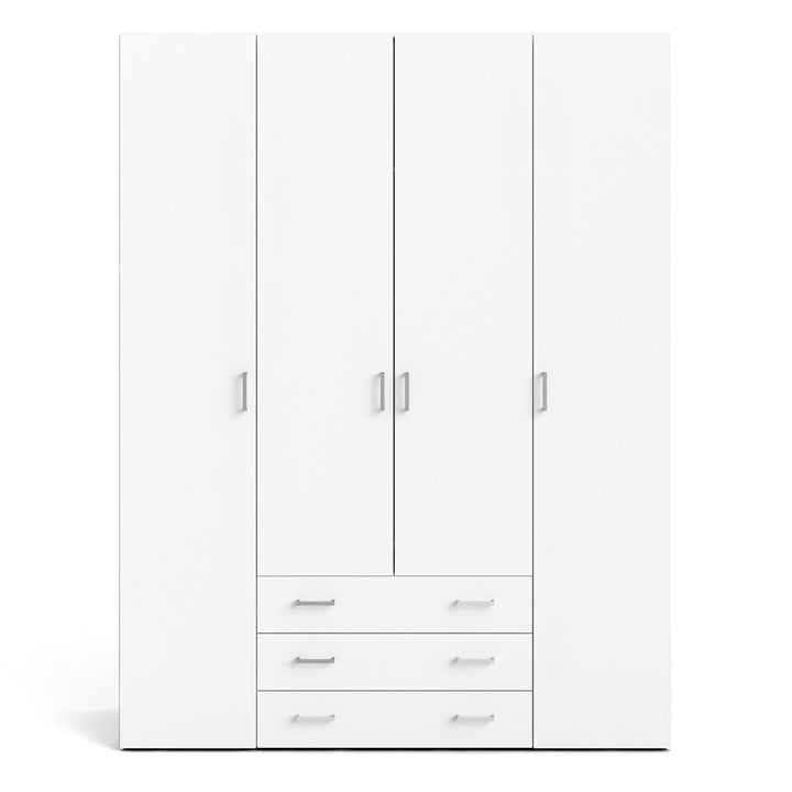 Space Wardrobe - 4 Doors 3 Drawers in White 2000