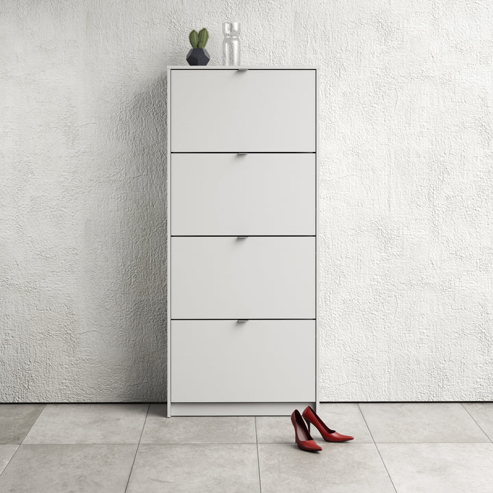 Shoes Cabinet with 4 Flip Doors and 2 Layers in White