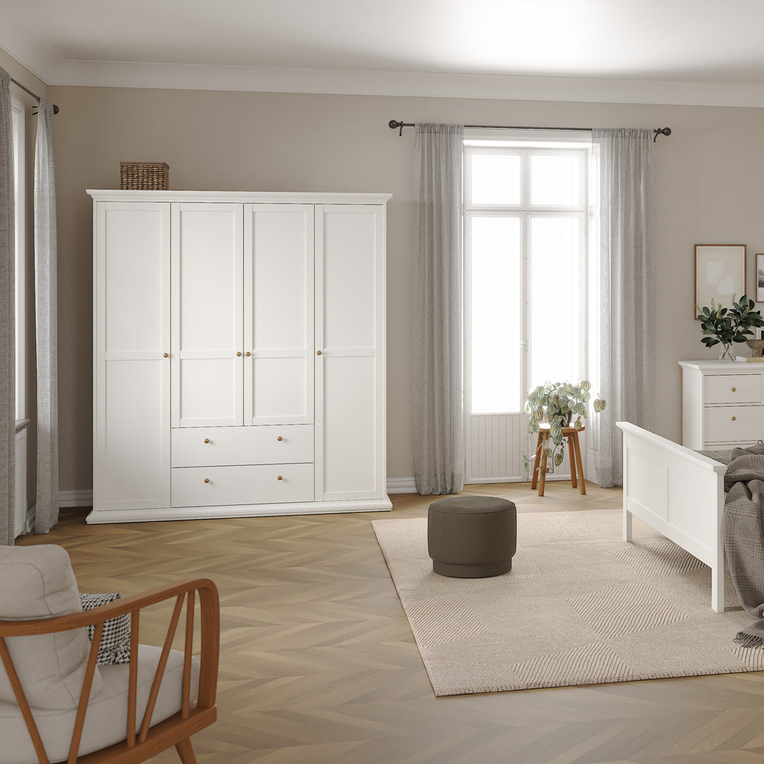 Paris Wardrobe with 4 Doors and 2 Drawers in White Finish