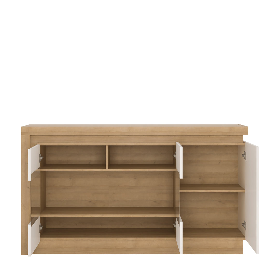 3 Door Glazed Sideboard in Riviera Oak & White High Gloss  Lyon Collection