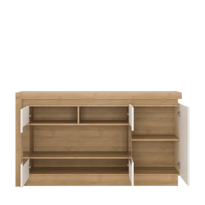 3 Door Glazed Sideboard in Riviera Oak & White High Gloss  Lyon Collection