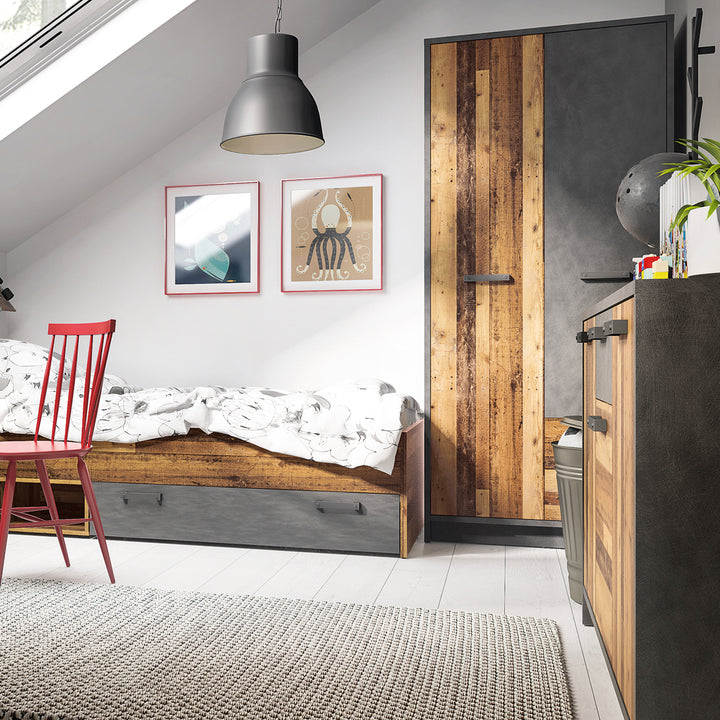 Brooklyn Cabinet 3 Doors and 1 Drawer Walnut and Dark Grey
