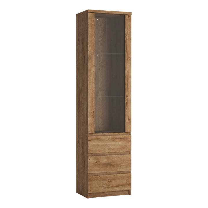 Fribo Tall Glazed Display Cabinet with 3 Drawers in Oak