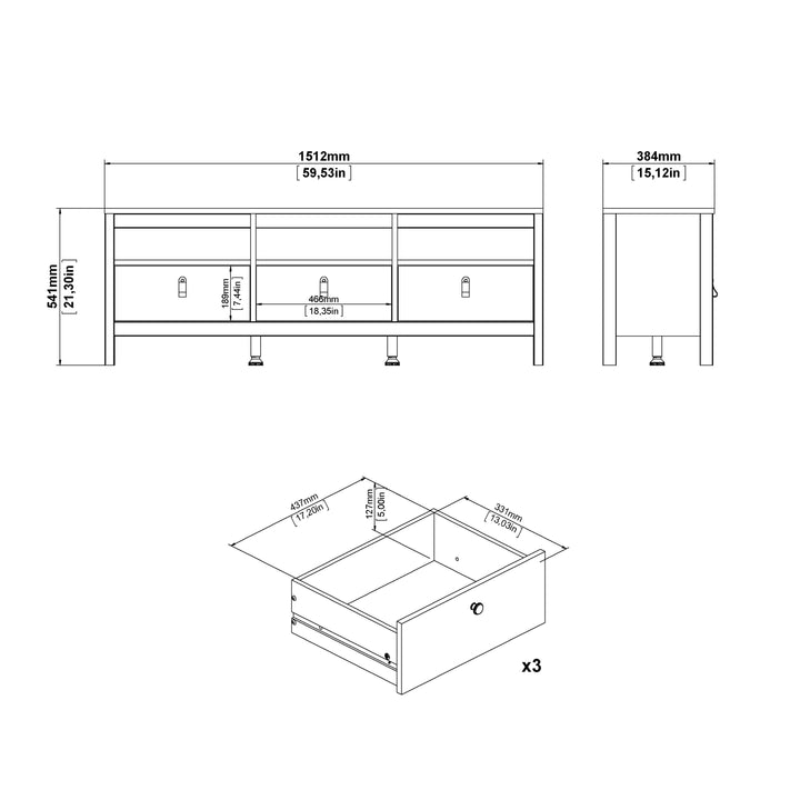 Barcelona TV Unit 3 Drawers in White