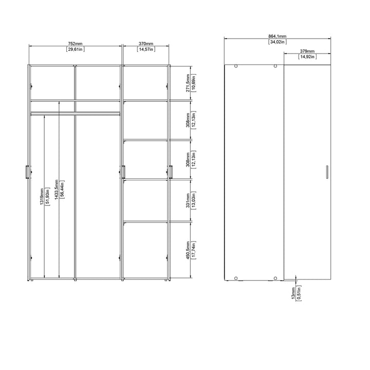 Space Wardrobe with 3 doors White 1750