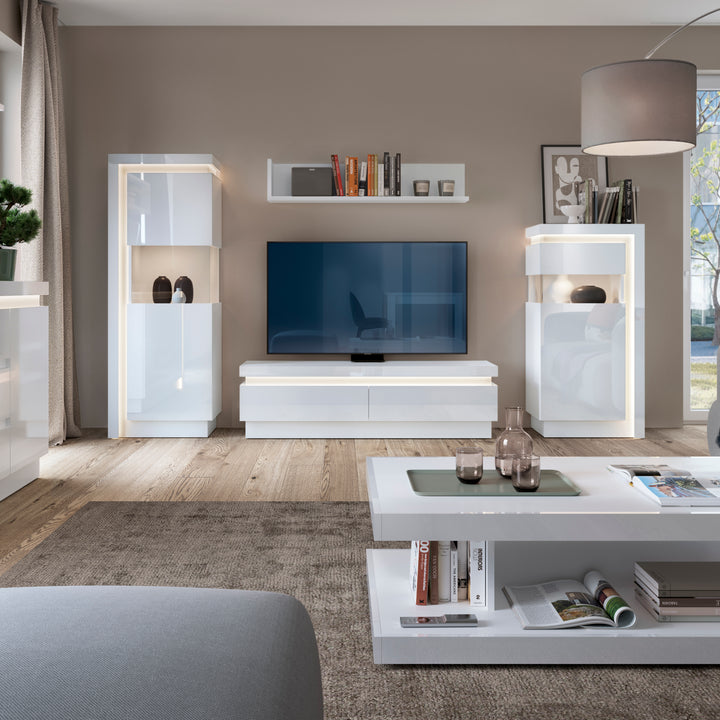 Lyon 2-Drawer TV Cabinet with LED Lighting in White High Gloss Finish