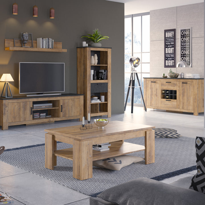 Rapallo Sideboard  Chestnut & Grey with Built-In Wine Rack