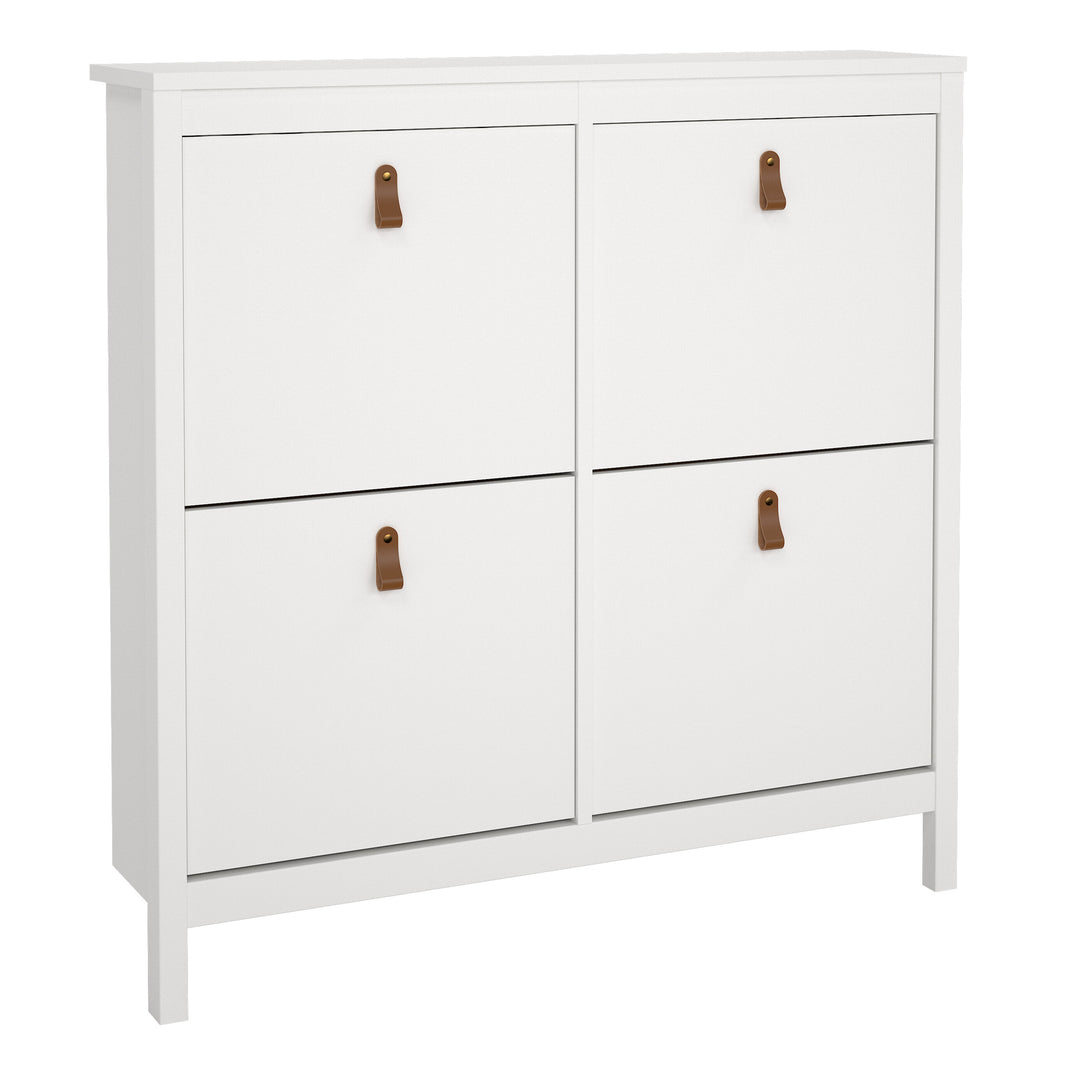 Barcelona Shoe Cabinet with 4 Flip-Down Doors in White