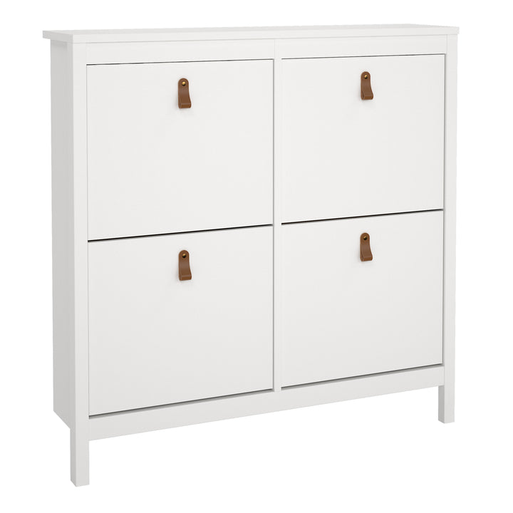 Barcelona Shoe Cabinet with 4 Flip-Down Doors in White