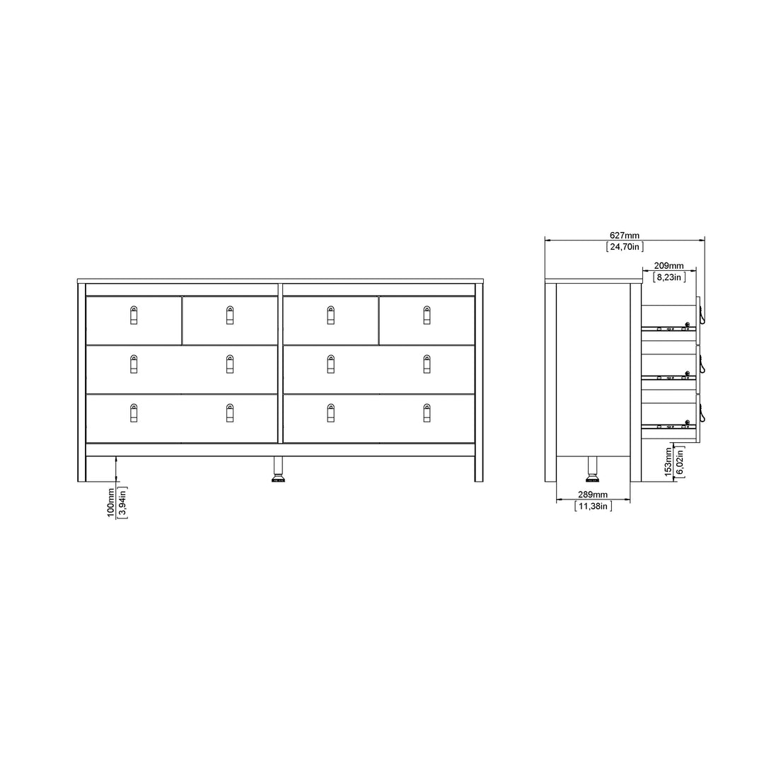 Barcelona Double Dresser 4+4 Drawers in White Finish