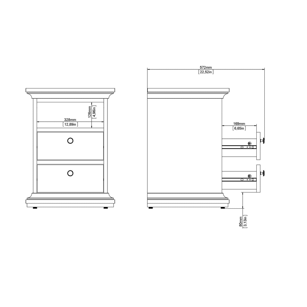 Paris Bedside 2 Drawers in White