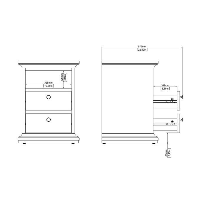 Paris Bedside 2 Drawers in White