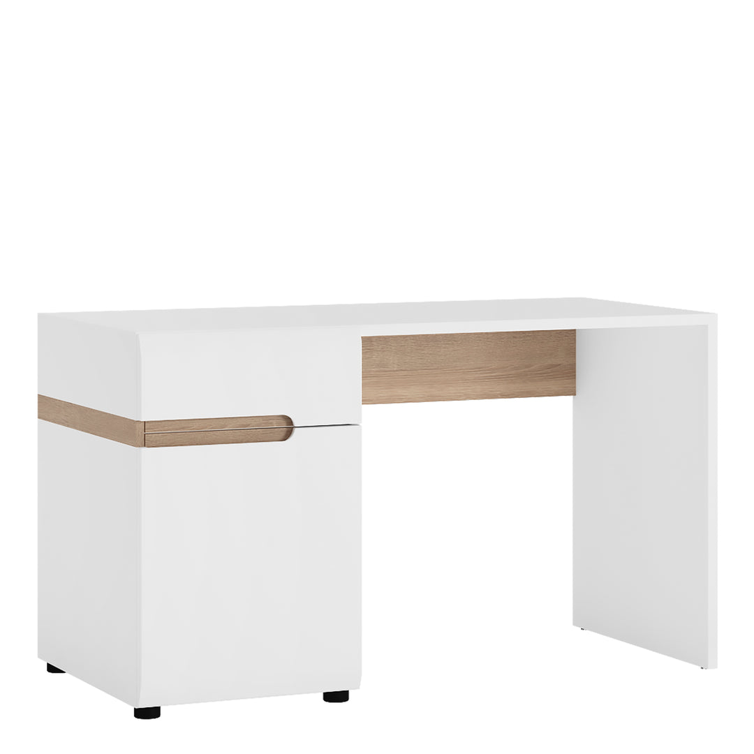 Chelsea White Dressing Table / Bedroom Desk with Truffle Oak Trim