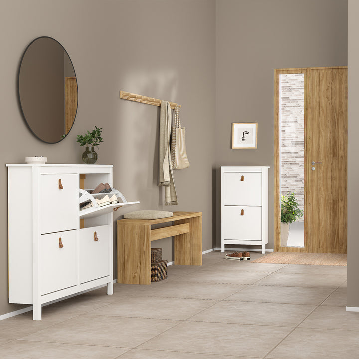 Barcelona Shoe Cabinet with 4 Flip-Down Doors in White