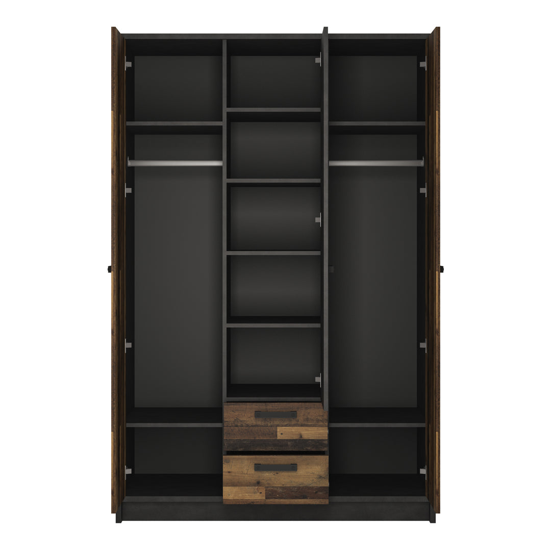 Brooklyn Wardrobe  Walnut & Dark Matera Grey, 3 Doors with 2 Drawers