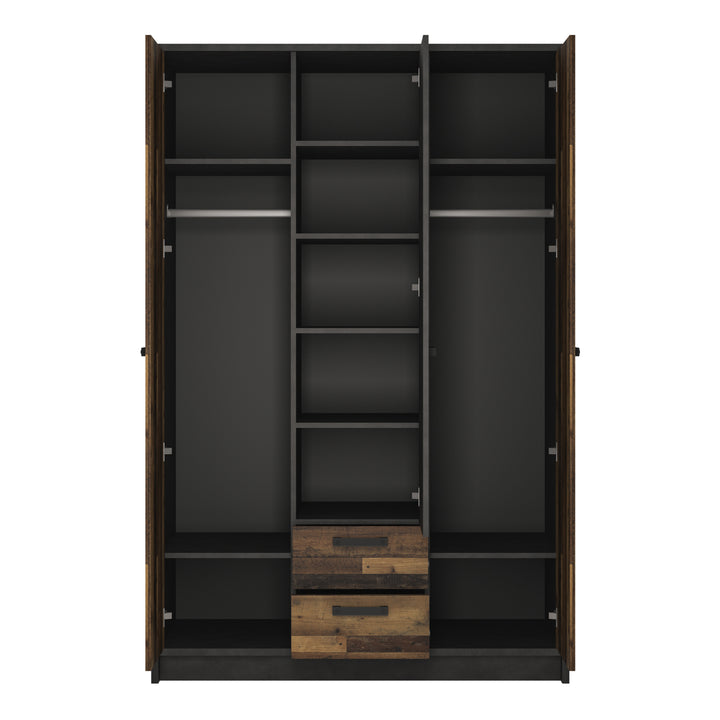 Brooklyn Wardrobe  Walnut & Dark Matera Grey, 3 Doors with 2 Drawers