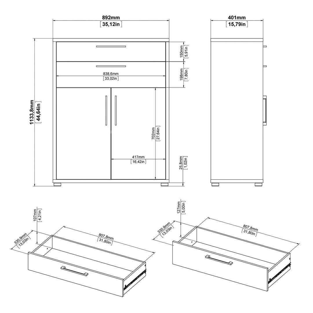 Prima Bookcase with Drawers and Doors in White