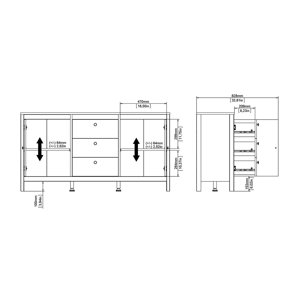 Madrid Sideboard 2 Doors + 3 Drawers in White