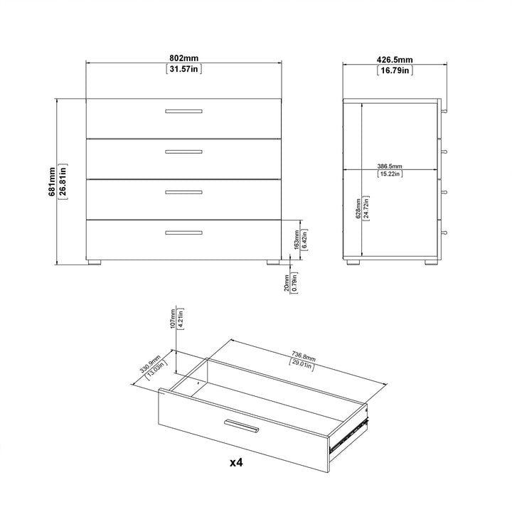 Pepe Chest of 4 Drawers in White