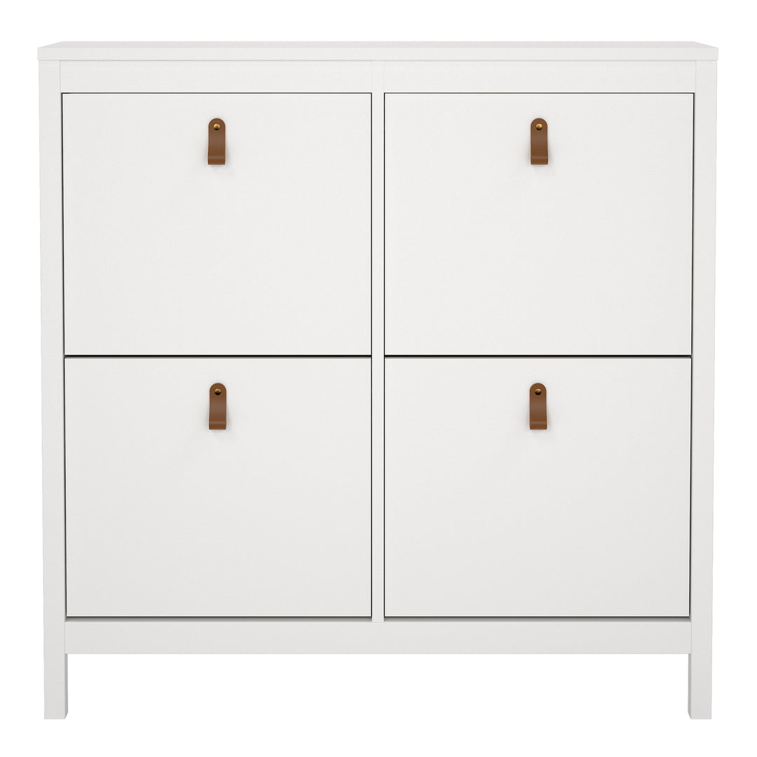 Barcelona Shoe Cabinet with 4 Flip-Down Doors in White