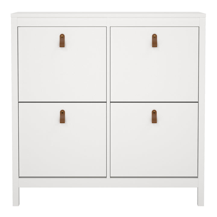 Barcelona Shoe Cabinet with 4 Flip-Down Doors in White