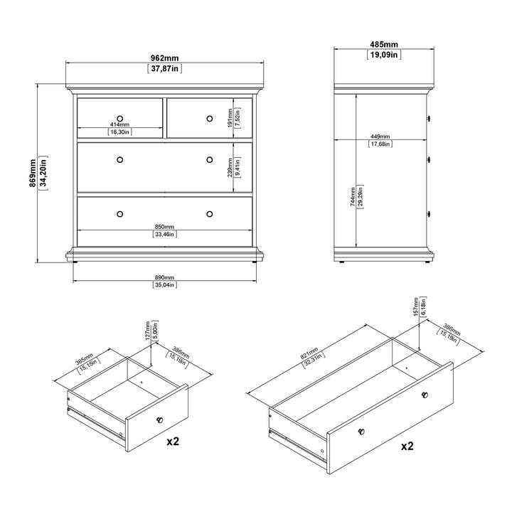 Paris Double Bed Frame 140 x 200cm in White Finish