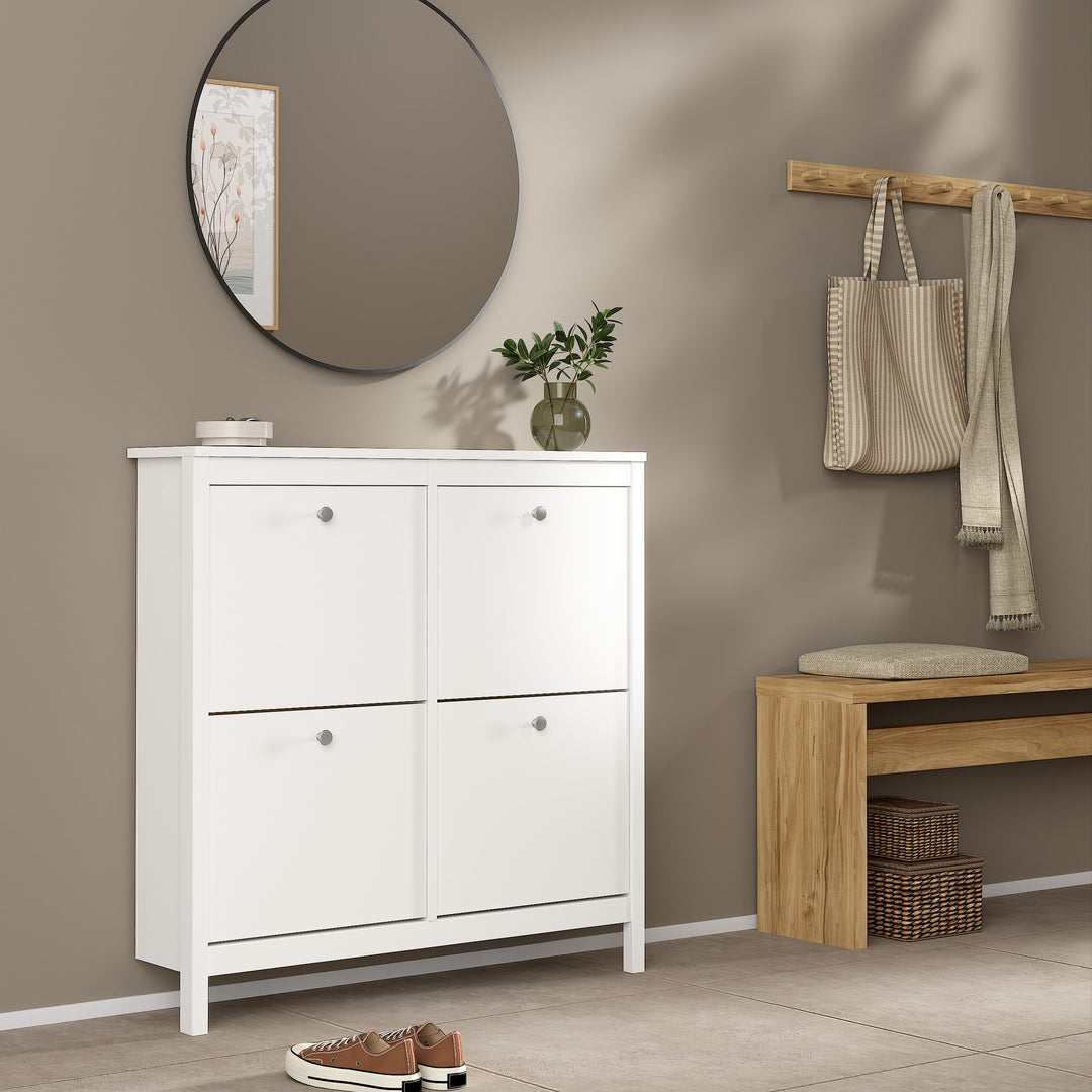 Madrid Shoe Cabinet with 4 Flip-Down Doors in White