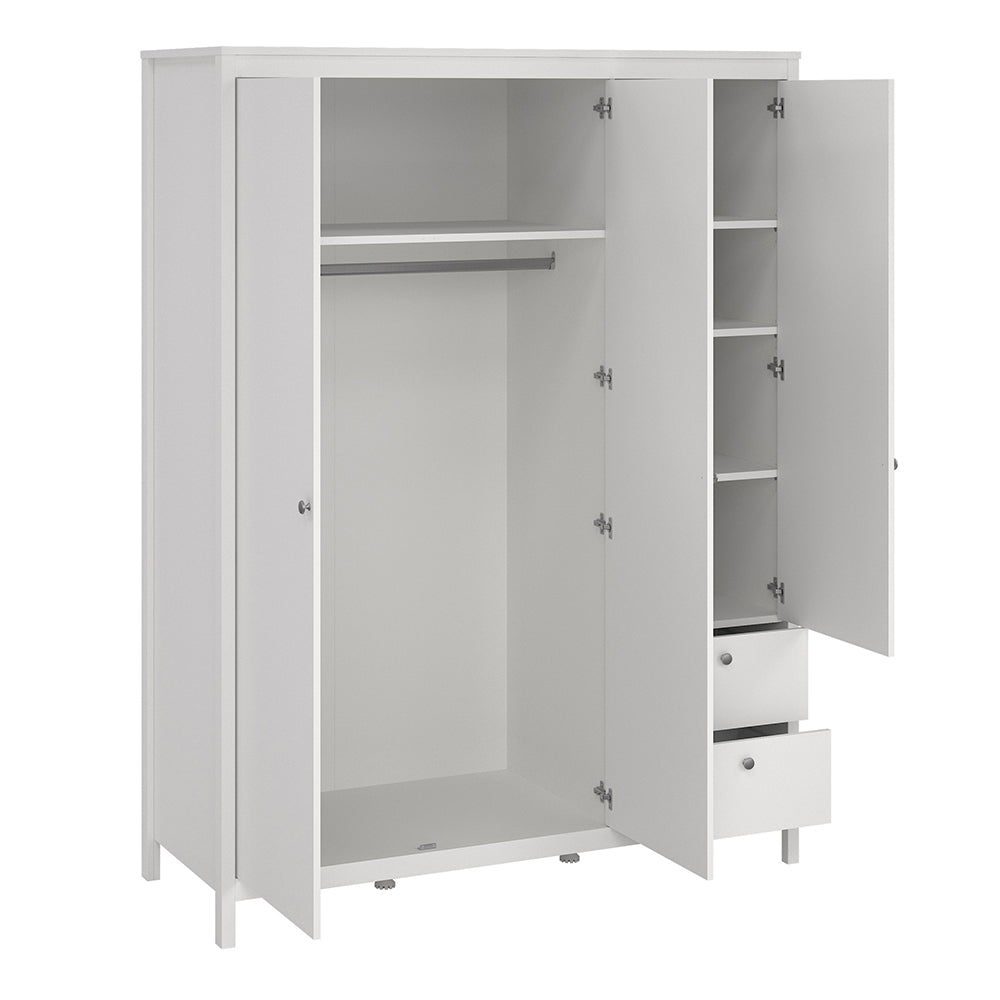 Madrid Wardrobe  2 Door + 1 Mirrored Door with 2 Drawers in White Finish